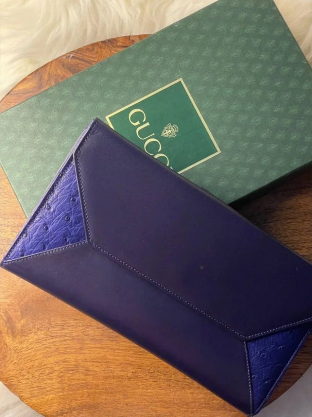 🦄🦄 GUCCI Navy Blue & Royal Ostrich Leather Wallet w/Box 🦄🦄 Pristine Conditio